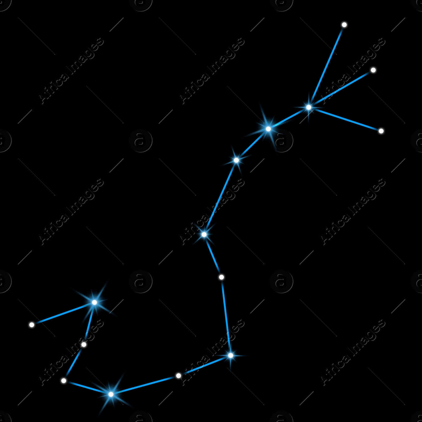 Image of Scorpius (Scorpion) constellation. Stick figure pattern on black background