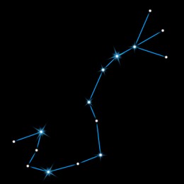 Scorpius (Scorpion) constellation. Stick figure pattern on black background