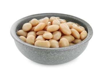 Photo of Bowl of canned kidney beans on white background