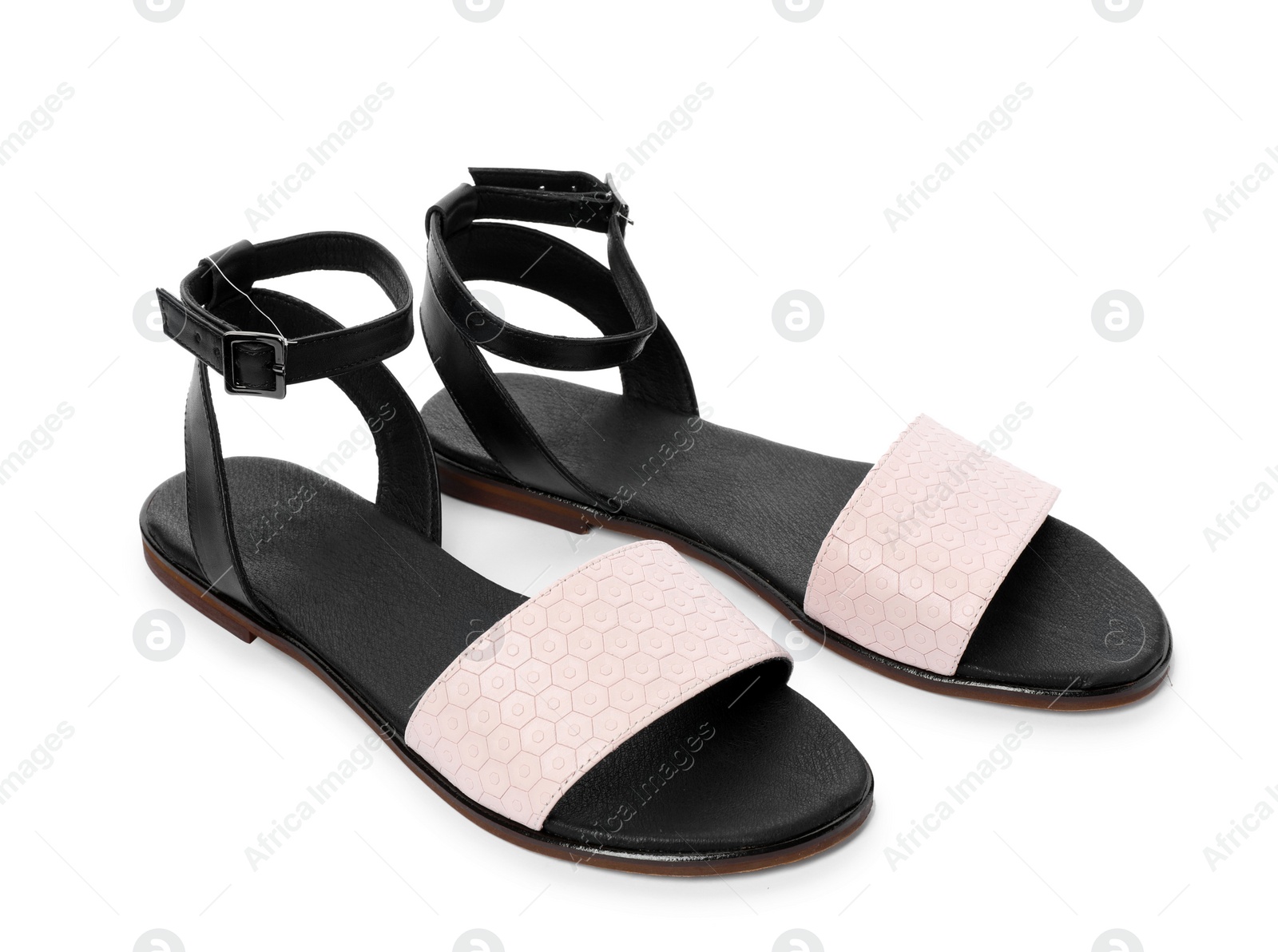 Photo of Pair of trendy women's shoes on white background