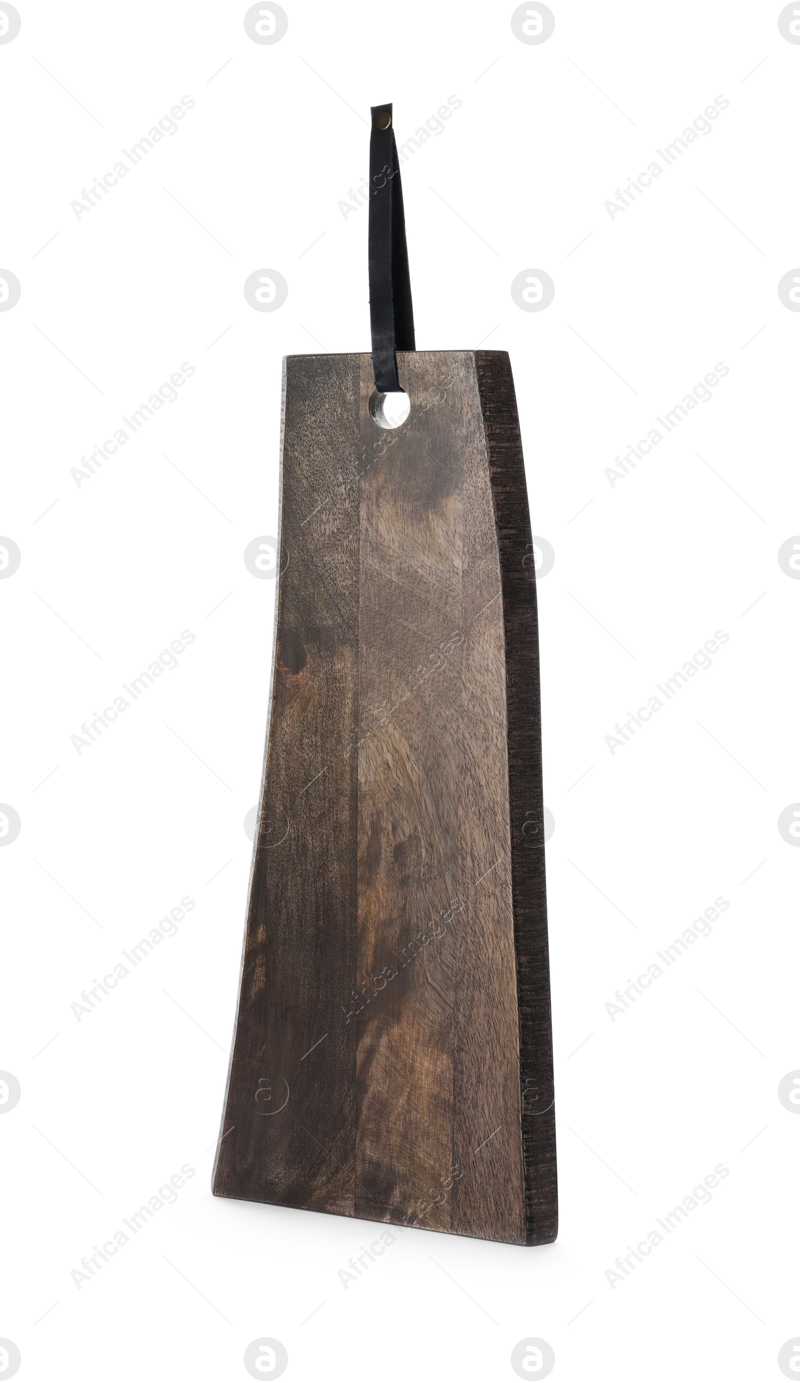 Photo of New wooden board isolated on white. Cooking utensil