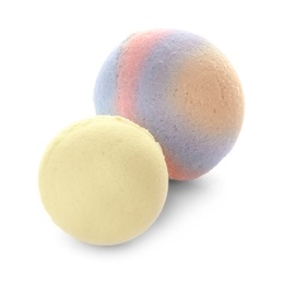 Photo of Bath bombs on white background. Beauty accessory