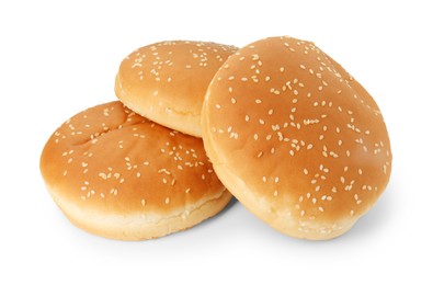 Photo of Three fresh hamburger buns isolated on white