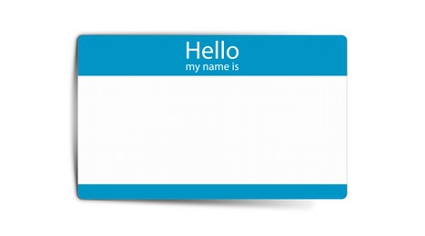 Illustration of Card with text Hello my name is on white background, illustration. Mockup for design 
