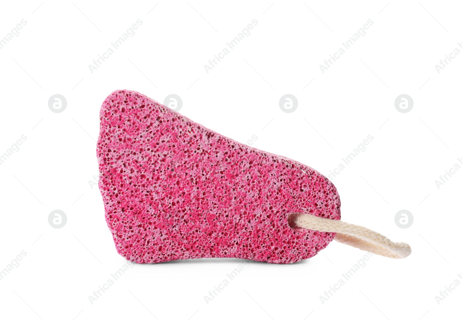 Photo of Pink pumice stone isolated on white. Pedicure tool