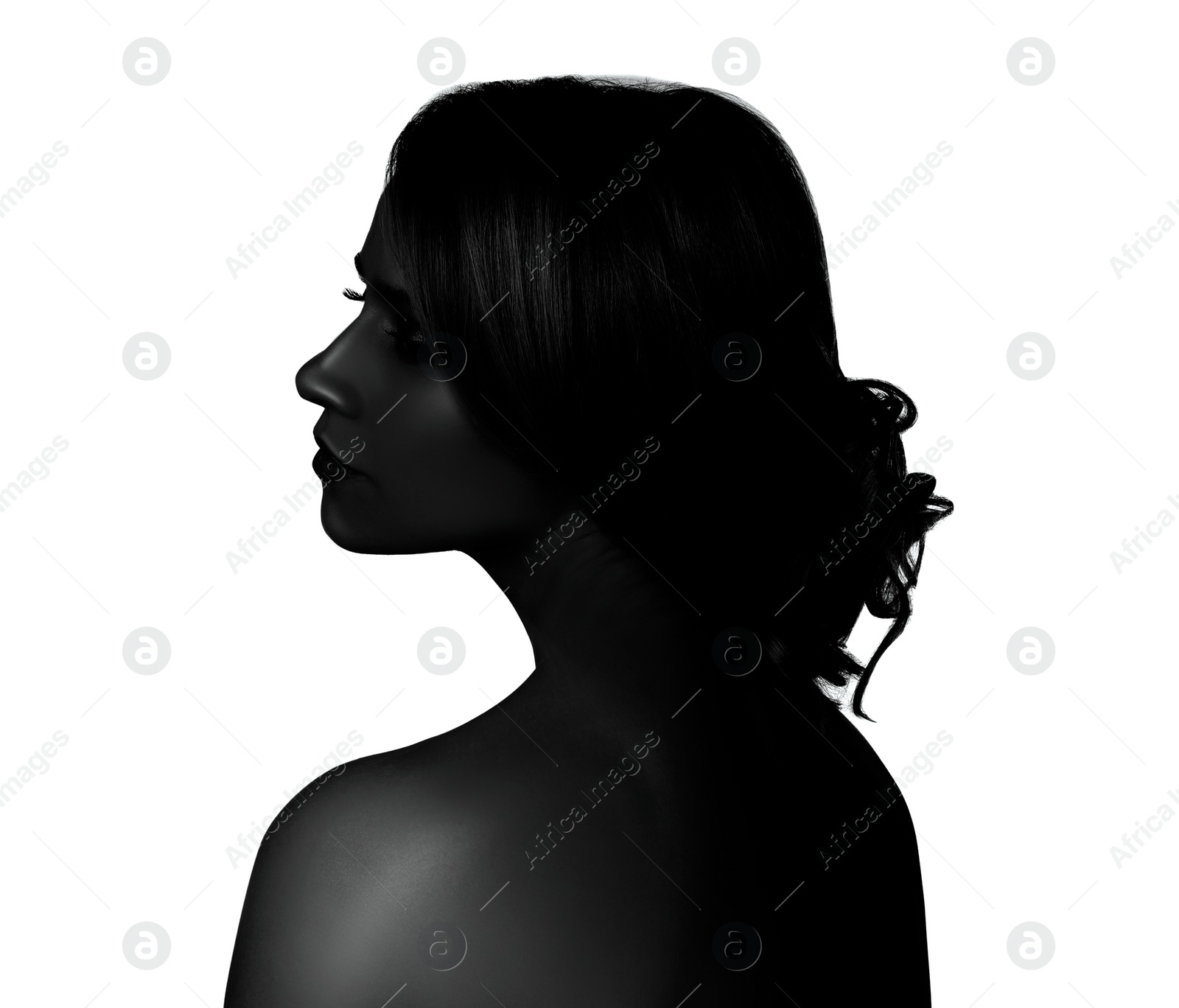 Image of High contrast black and white portrait of beautiful young woman