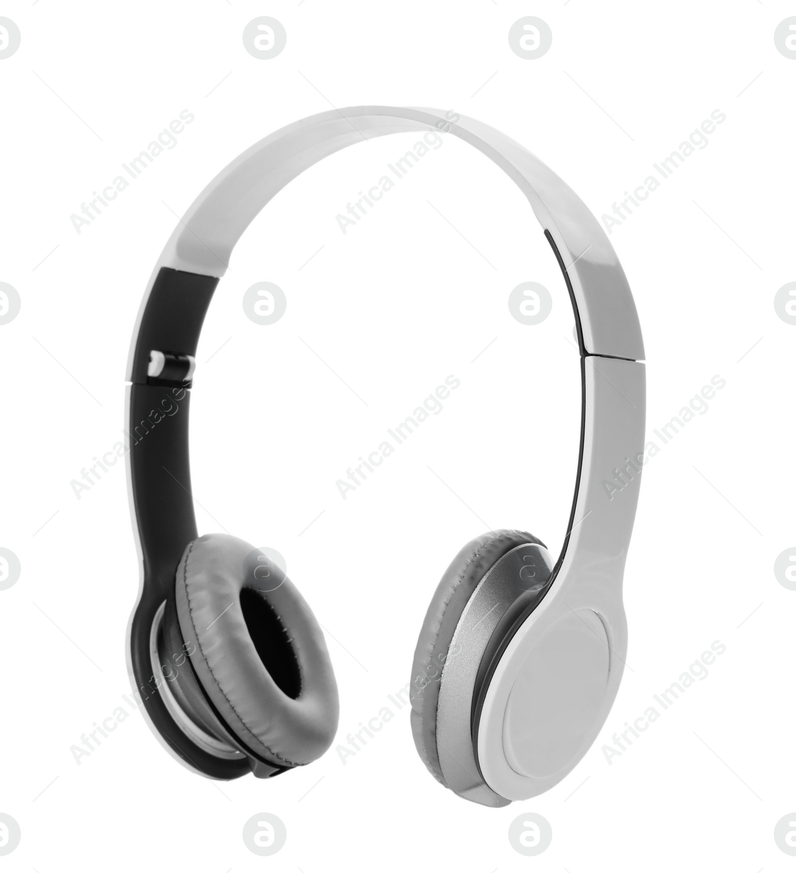 Photo of Stylish modern headphones with earmuffs on white background