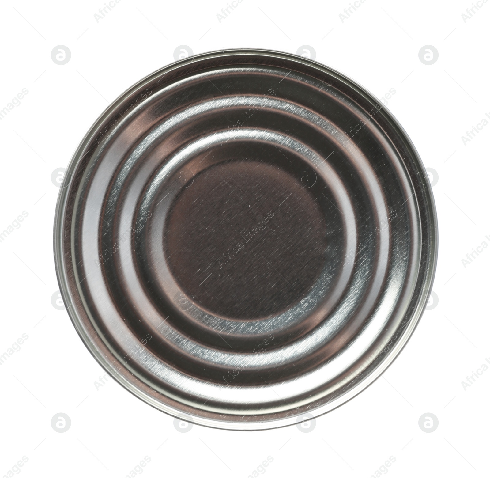 Photo of Closed tin can isolated on white, top view