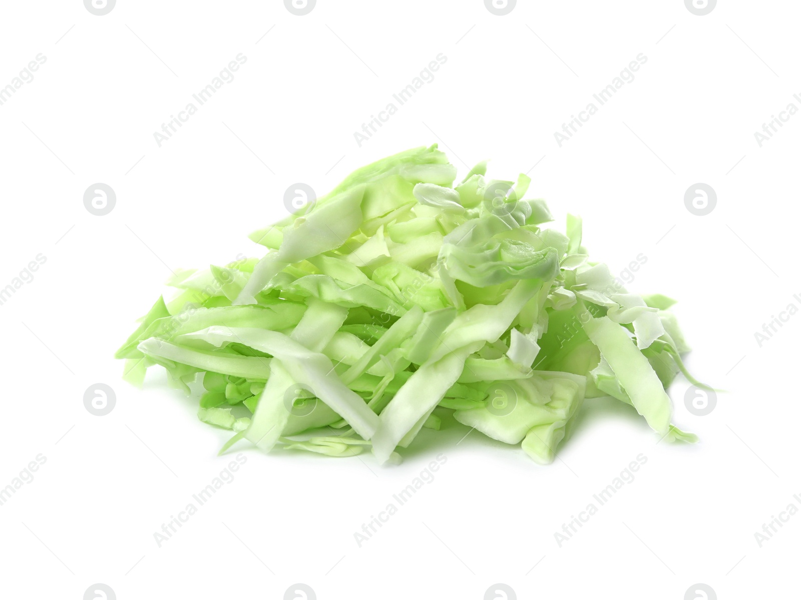 Photo of Chopped cabbage on white background. Healthy food