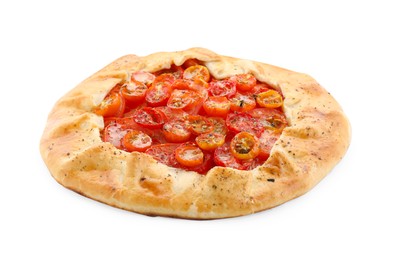 Photo of Tasty tomato galette (Caprese galette) isolated on white