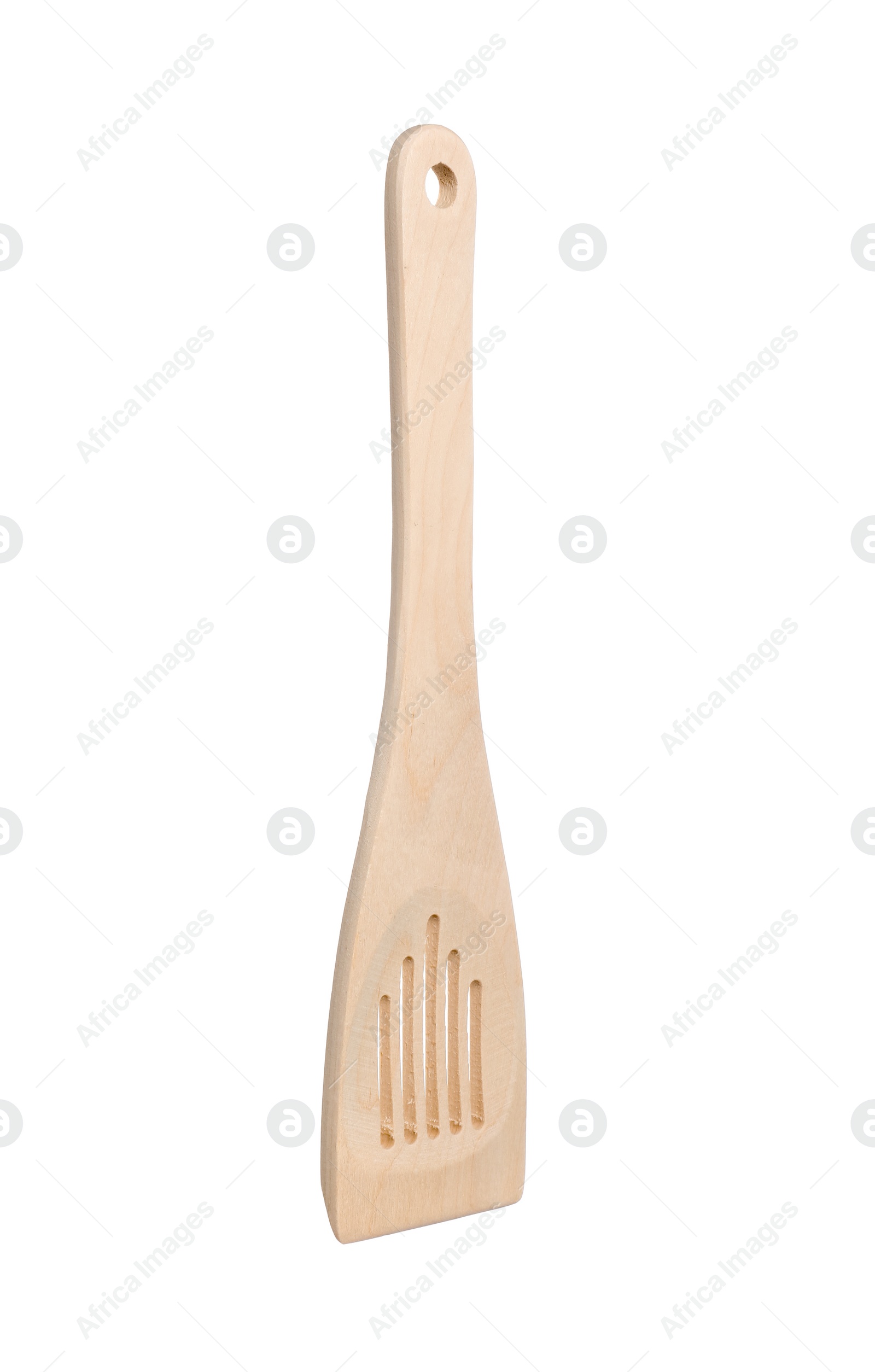 Photo of One wooden spatula isolated on white. Kitchen utensil