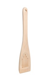 Photo of One wooden spatula isolated on white. Kitchen utensil