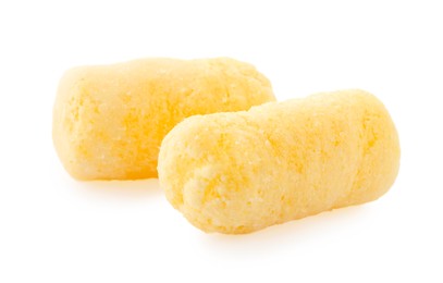 Photo of Tasty puffy corn puffs on white background