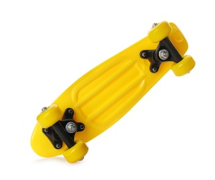 Photo of Yellow skateboard isolated on white. Sport equipment