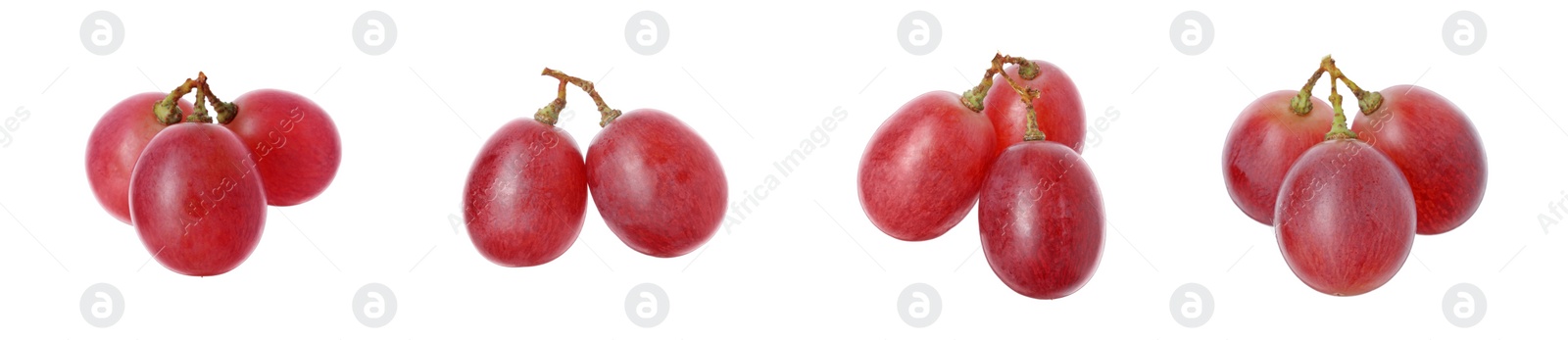 Image of Delicious fresh red grapes isolated on white, set