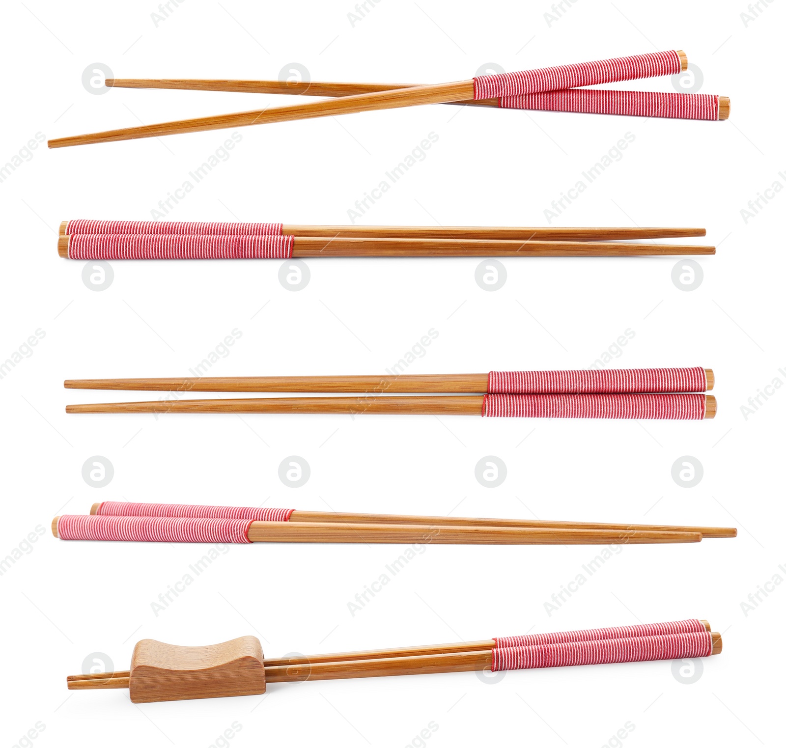 Image of Collage with wooden chopsticks isolated on white