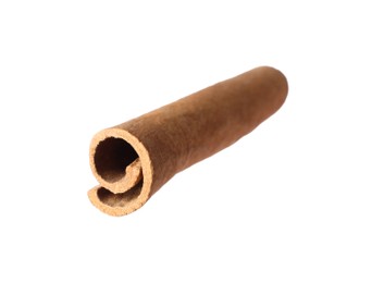 Photo of One aromatic cinnamon stick isolated on white