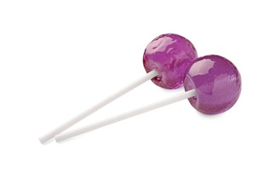 Two sweet purple lollipops isolated on white