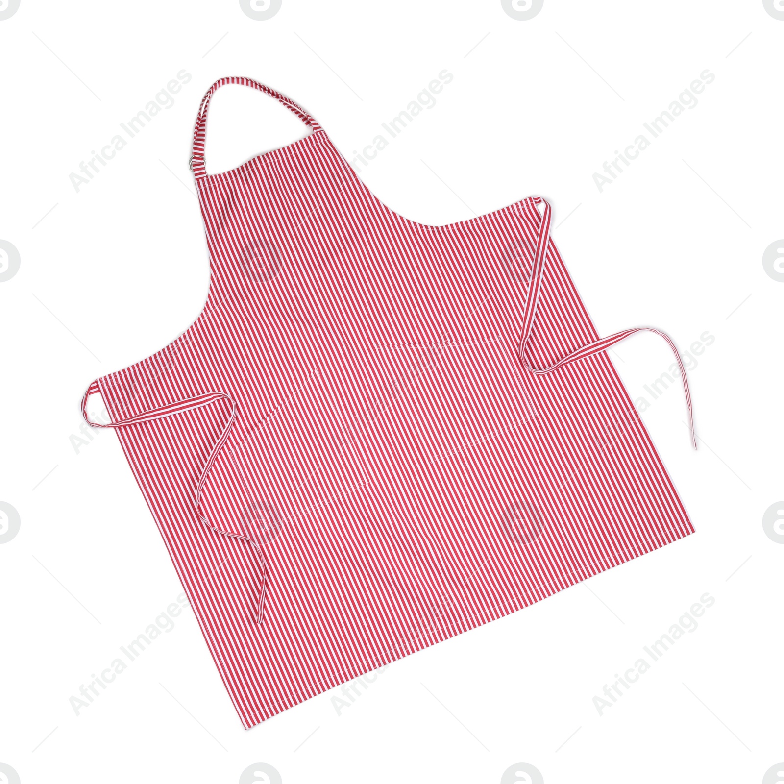 Photo of Red striped kitchen apron isolated on white