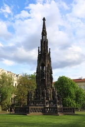 PRAGUE, CZECH REPUBLIC - APRIL 25, 2019: Beautiful view of Kranner's Fountain