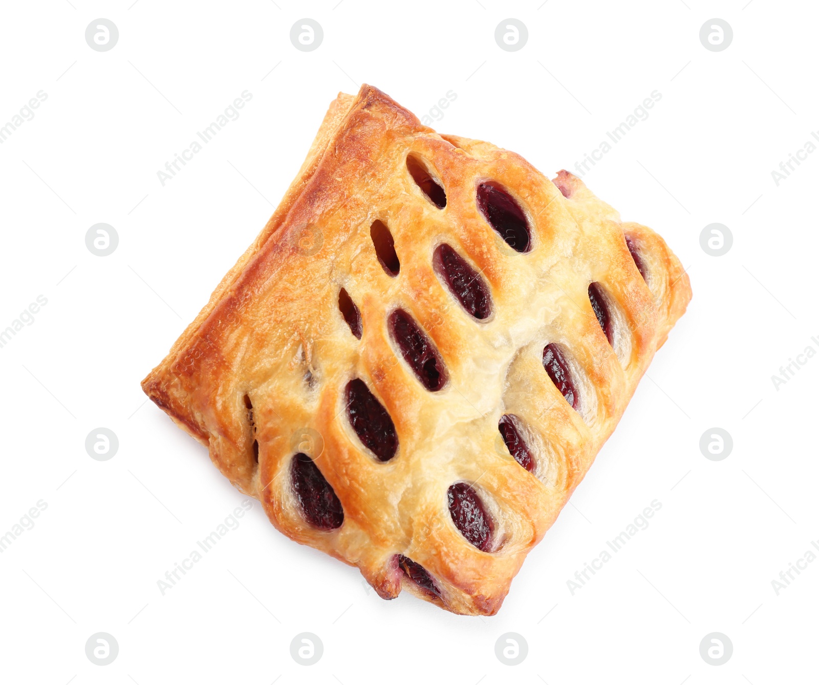 Photo of Fresh tasty puff pastry on white background, top view