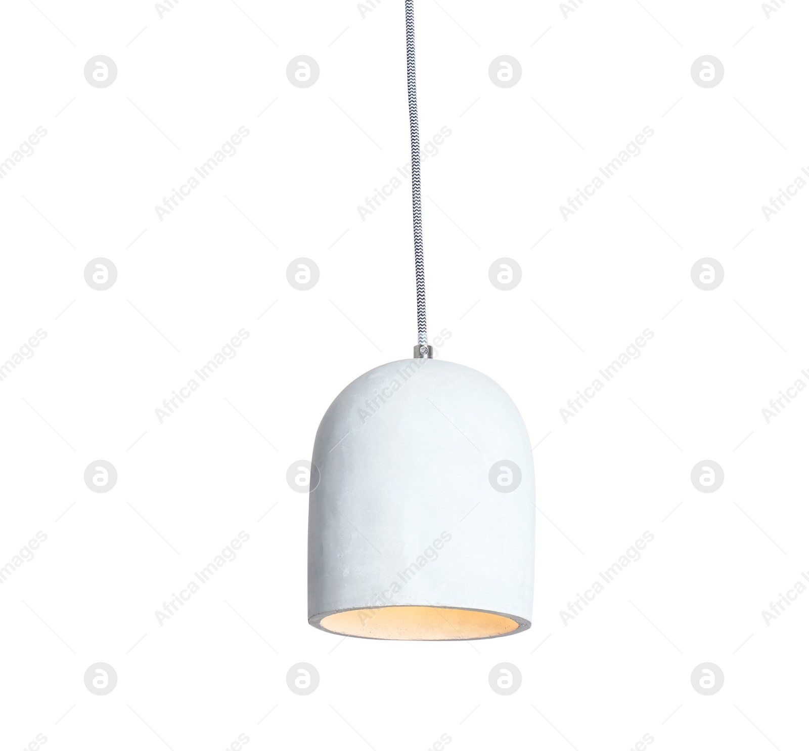 Photo of Modern hanging lamp, isolated on white. Idea for interior design