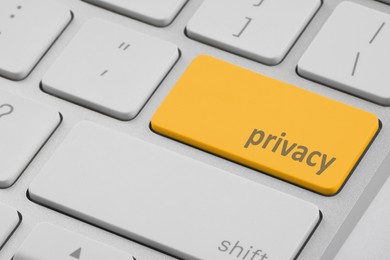 Image of Yellow button with word Privacy on keyboard, closeup
