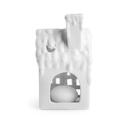 House shaped candle holder on white background. Christmas decoration