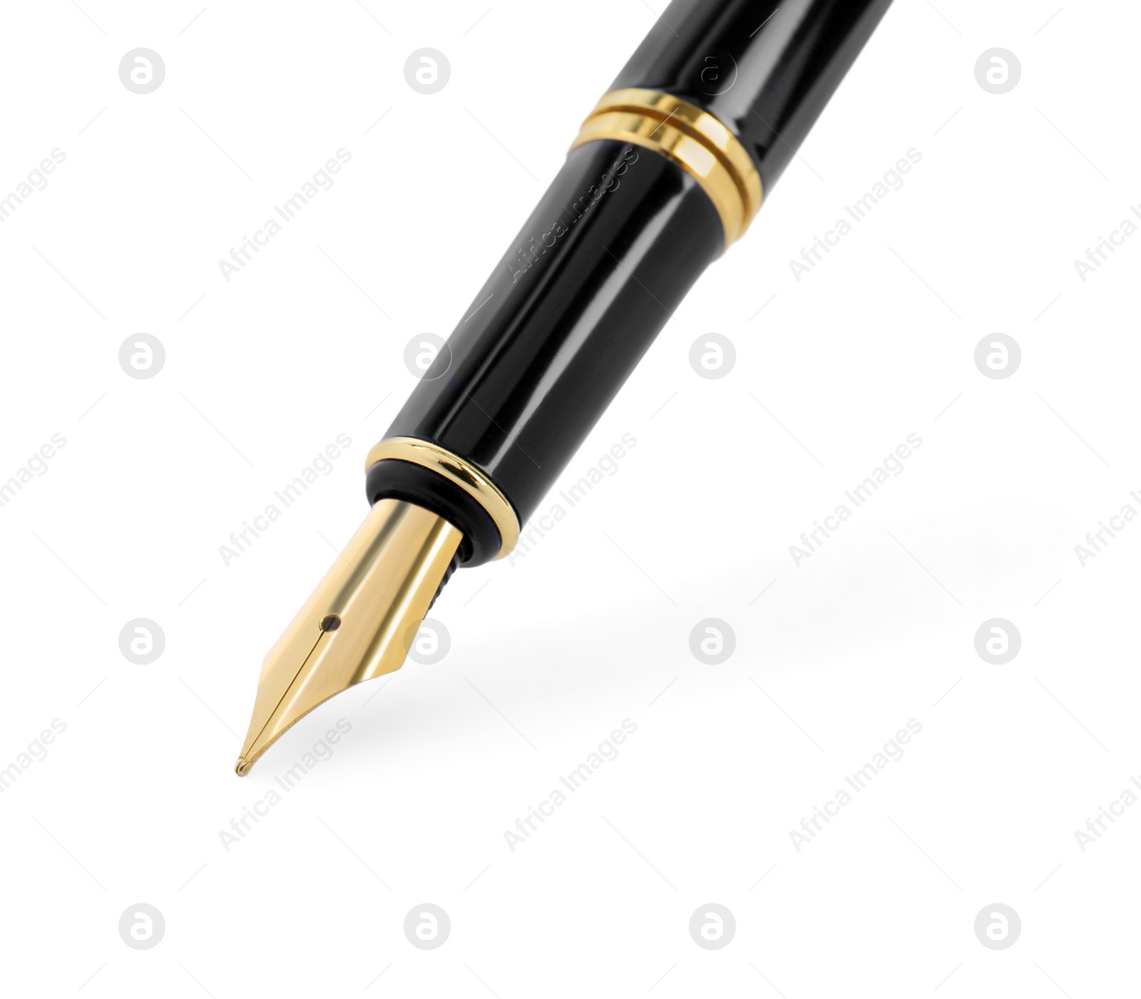 Photo of Stylish black fountain pen isolated on white