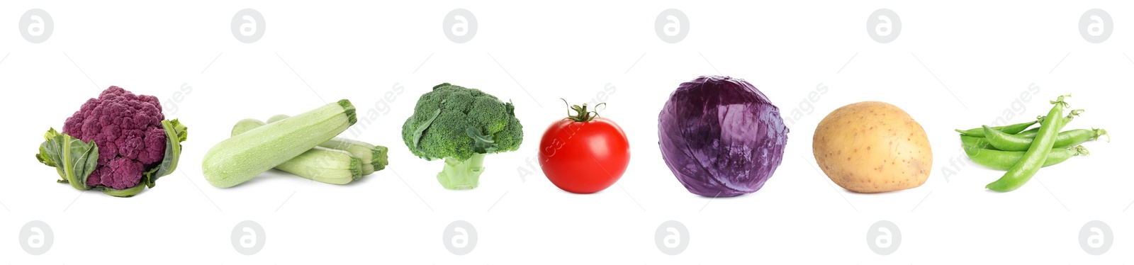 Image of Collection of different fresh vegetables on white background. Banner design