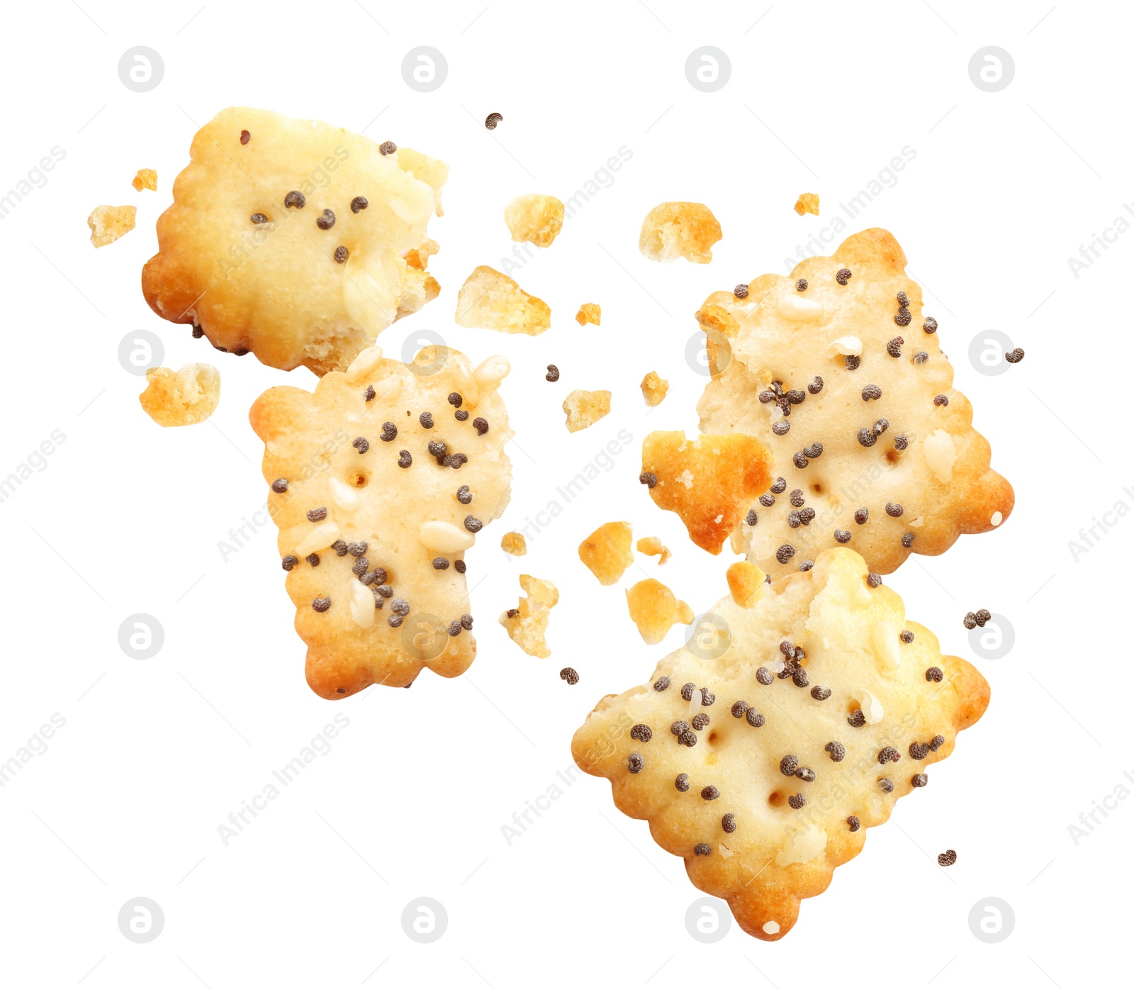 Image of Crushed crackers and crumbs on white background