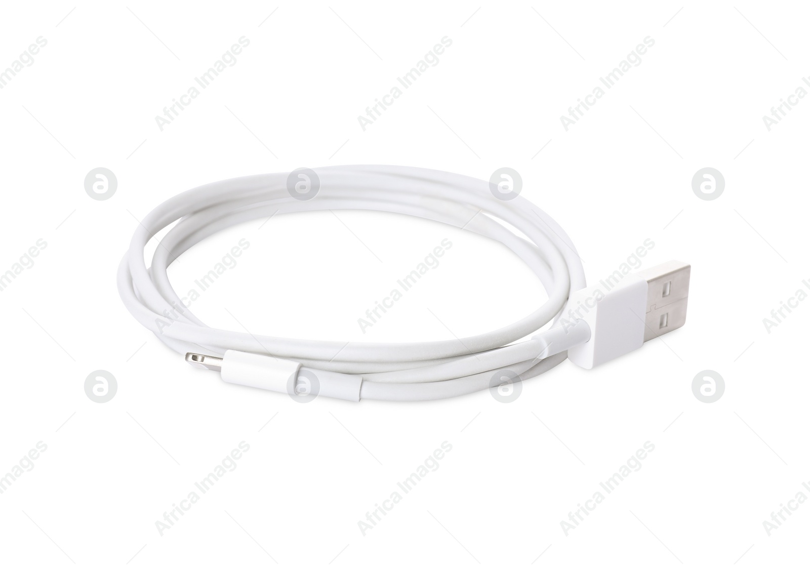 Photo of USB cable with lightning connector isolated on white