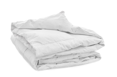 Photo of New soft folded blanket isolated on white