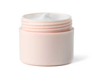 Jar of body cream on white background