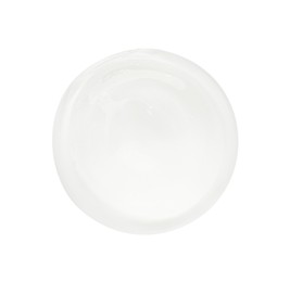 Sample of clear cosmetic gel on white background, top view