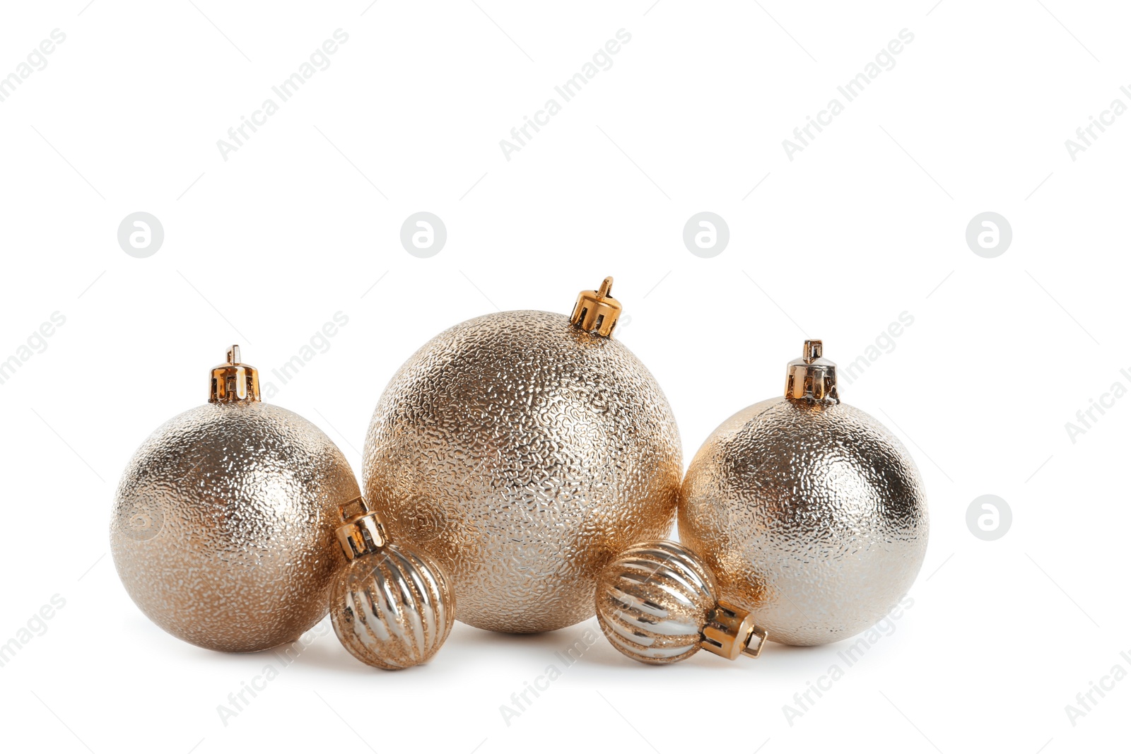 Photo of Beautiful shiny Christmas balls on white background