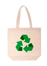 Eco bag with recycling symbol on white background