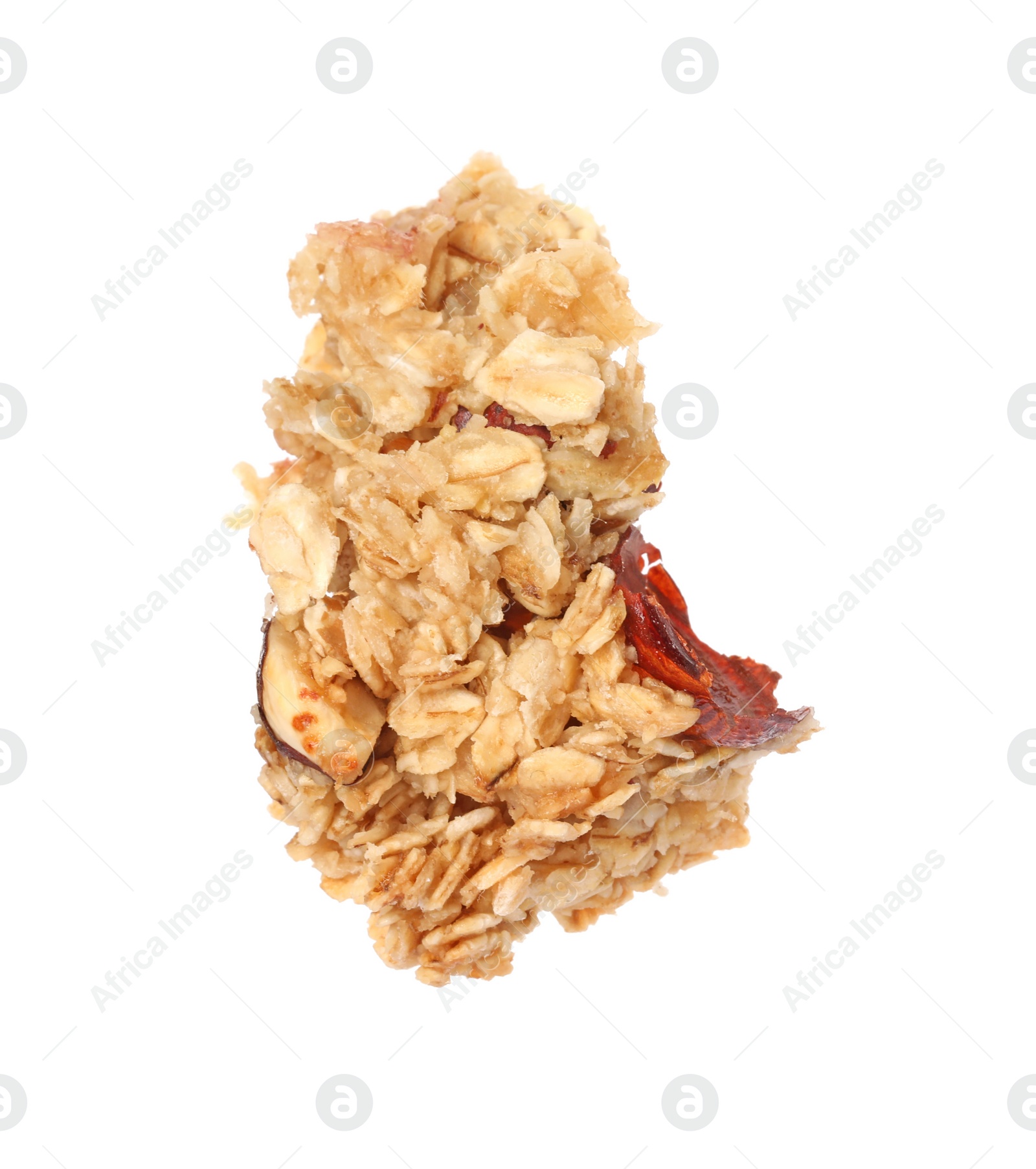 Photo of One piece of tasty granola bar isolated on white