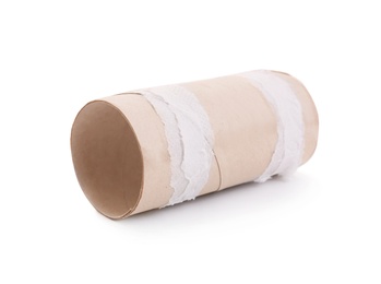 Photo of Empty paper toilet roll on white background