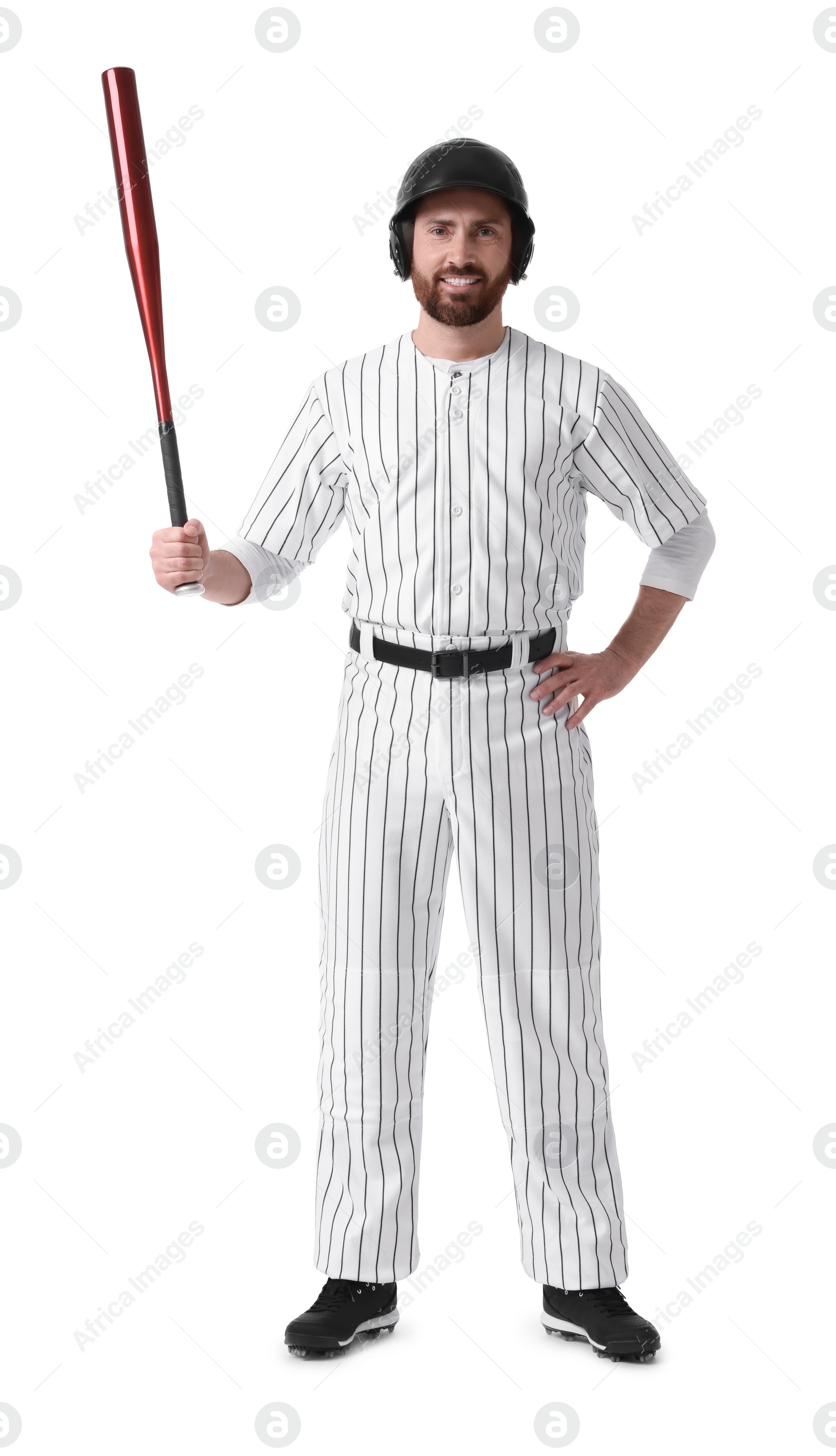 Photo of Baseball player with bat on white background