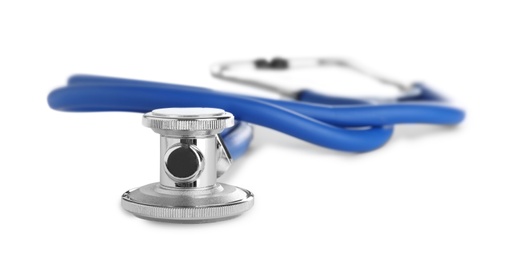 Photo of Stethoscope on white background. Professional medical device