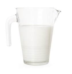 Photo of Glass jug with fresh milk isolated on white