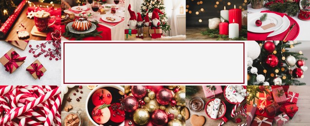 Image of Christmas themed collage, banner design. Collection of festive photos, space for text