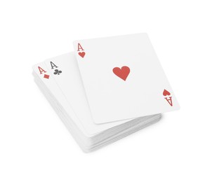 Photo of Deck of playing cards isolated on white. Poker game