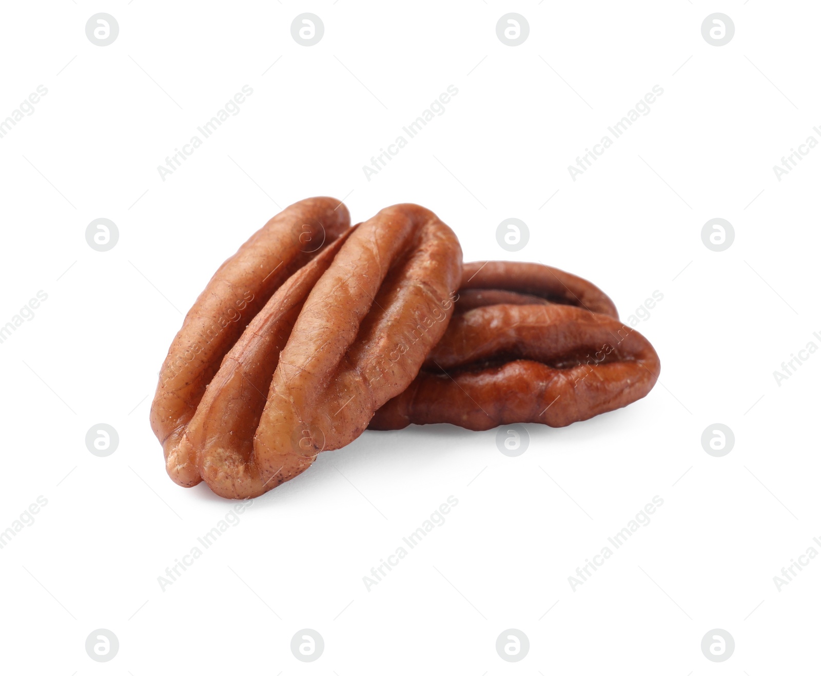 Photo of Two tasty pecan nuts isolated on white