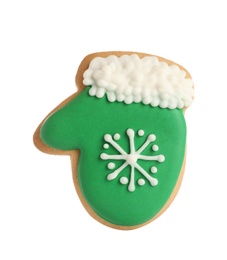 Photo of Tasty homemade Christmas cookie on white background