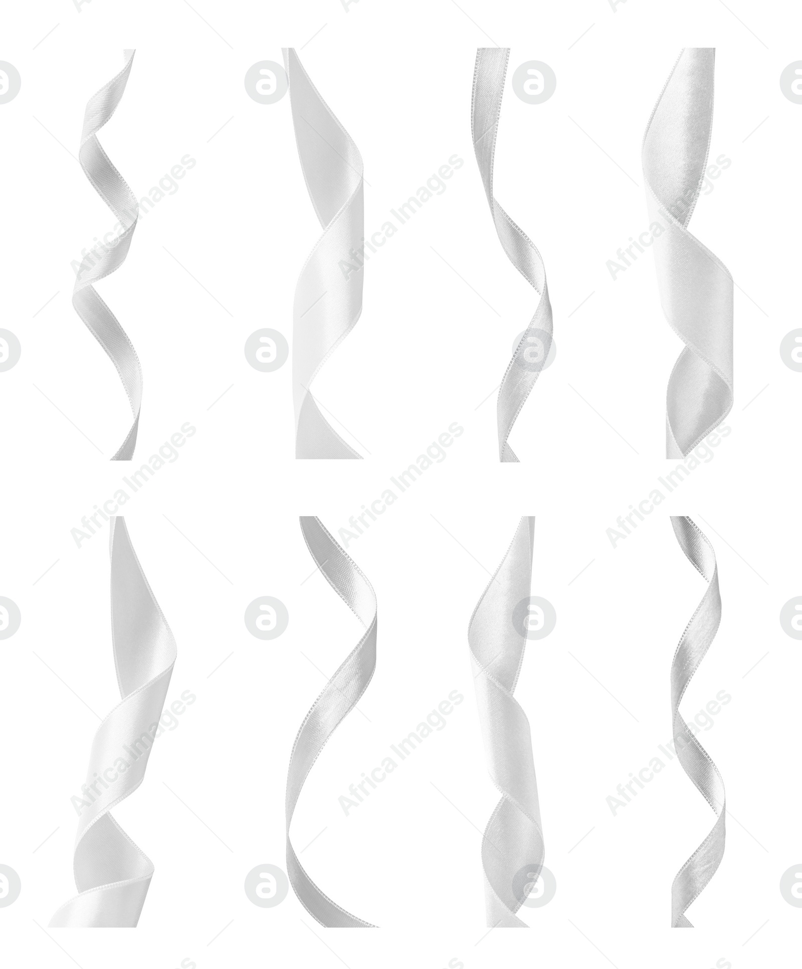 Image of White satin ribbons isolated on white, set