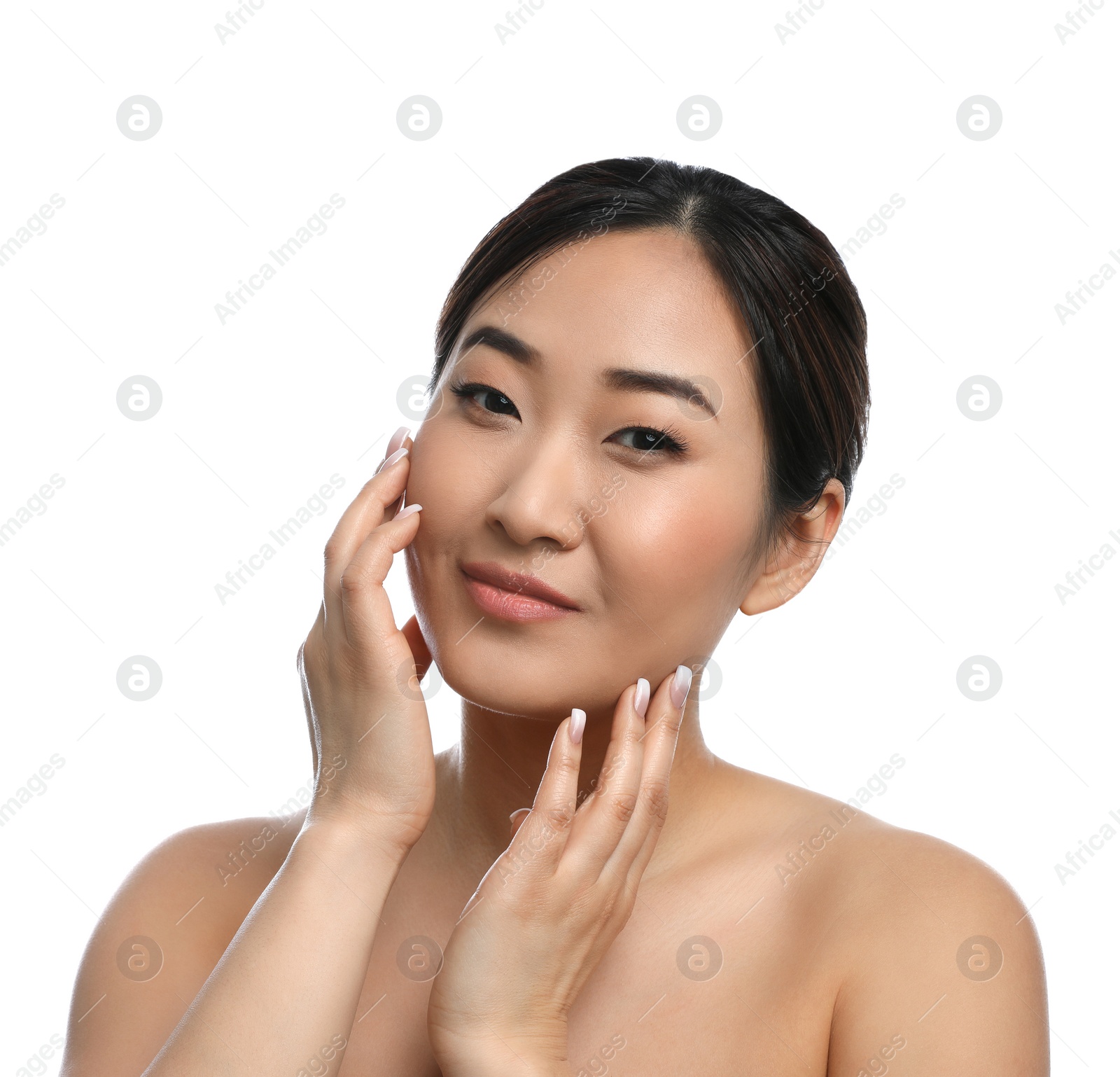 Photo of Portrait of beautiful Asian woman isolated on white. Spa treatment