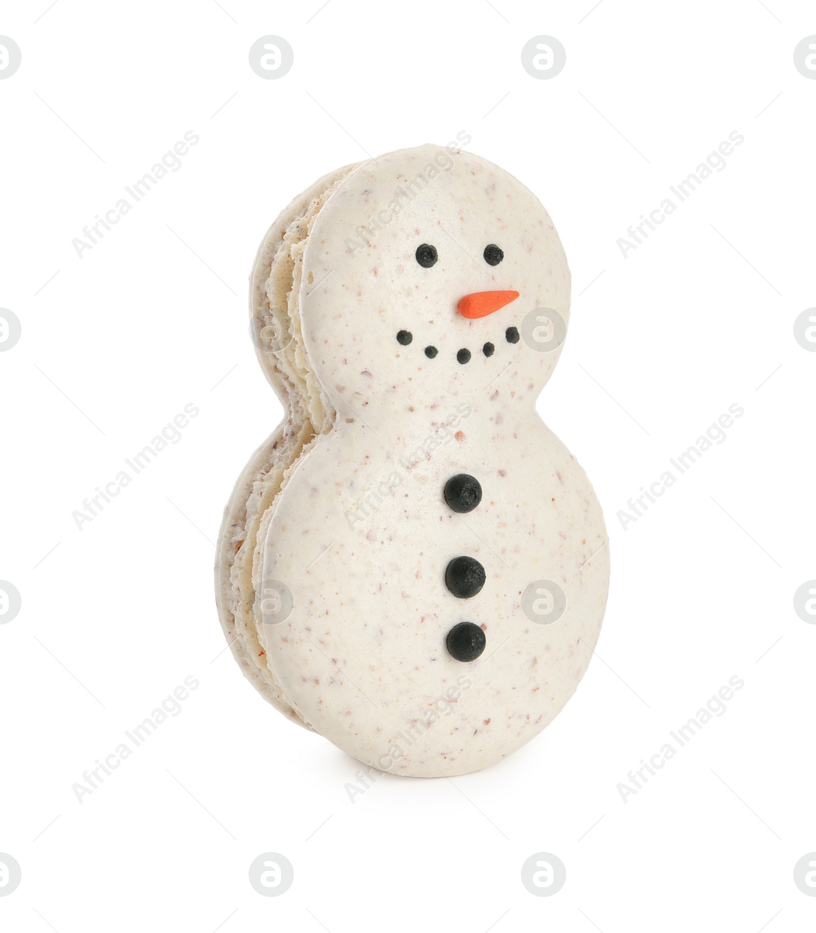 Photo of Beautiful snowman Christmas macaron isolated on white