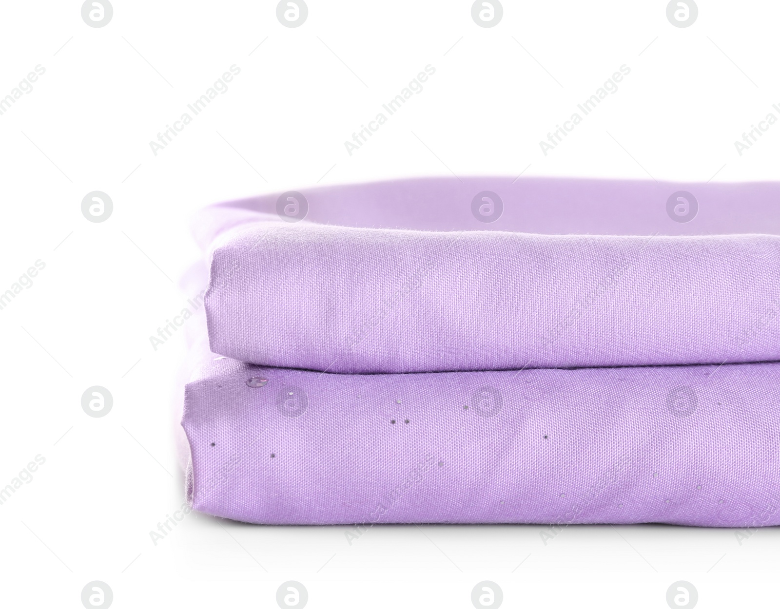 Photo of Stack of clean bed sheets isolated on white